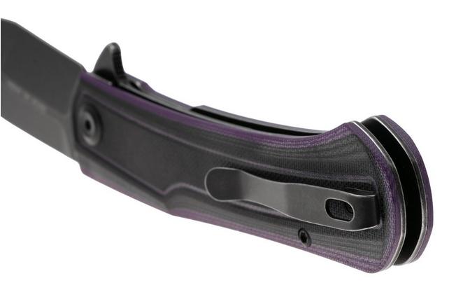 Afbeelding voor Tenable Knives Kratos T1024A3 Blackwashed Nitro-V, Black Purple G10, zakmes, Ostap Hel design