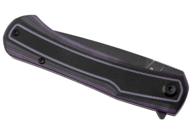 Afbeelding voor Tenable Knives Kratos T1024A3 Blackwashed Nitro-V, Black Purple G10, zakmes, Ostap Hel design