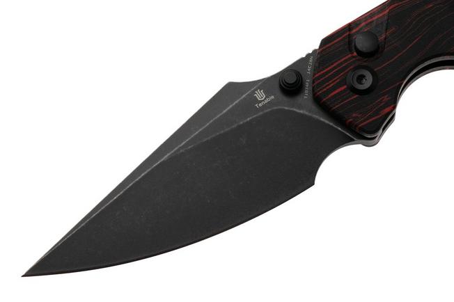 Afbeelding voor Tenable Knives Fenrir T1034F1 Blackwashed 14C28N, Black Red G-Mascus, zakmes, Greg Schob design