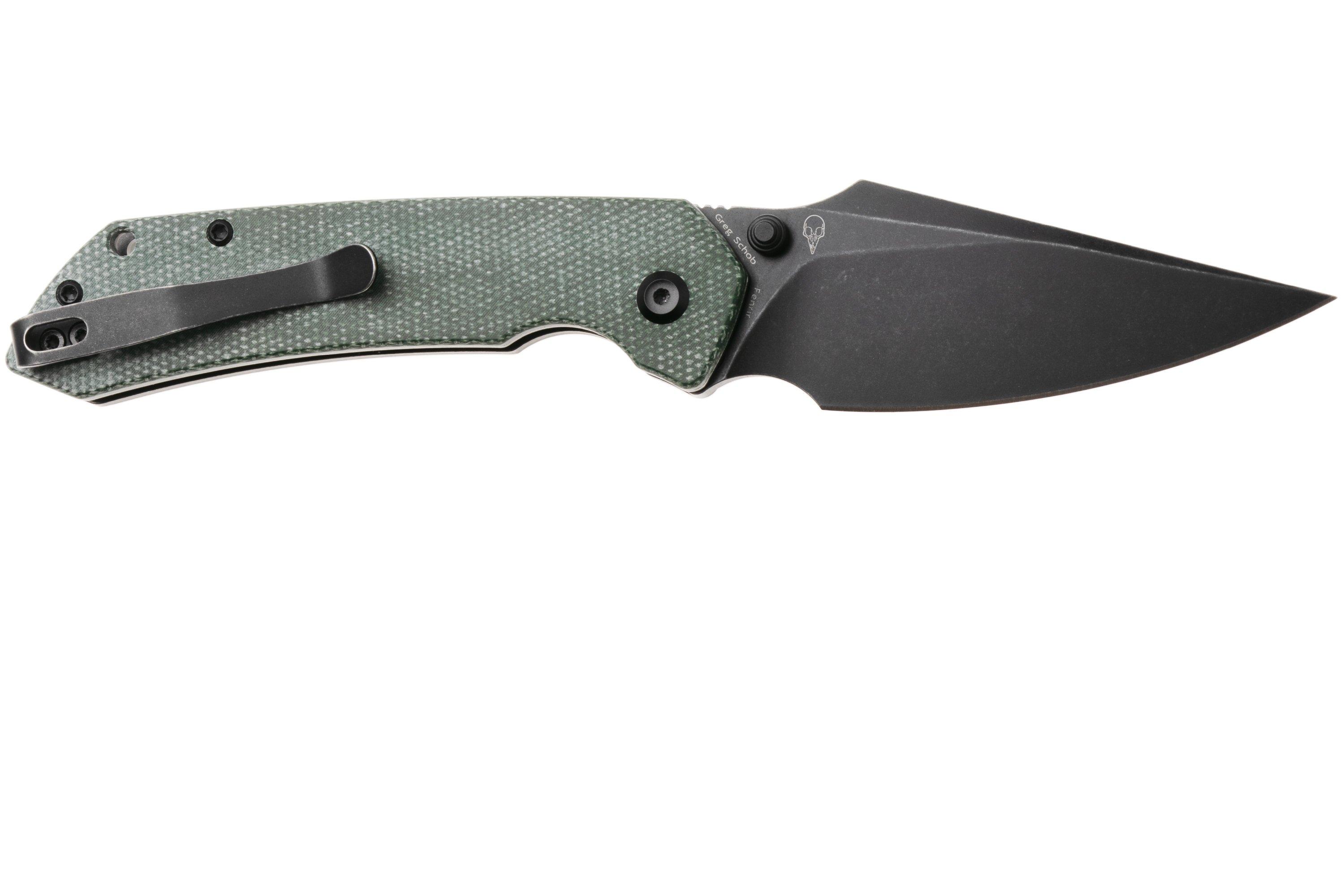 Tenable Knives Fenrir T1034F5 Blackwashed 14C28N, Green Micarta