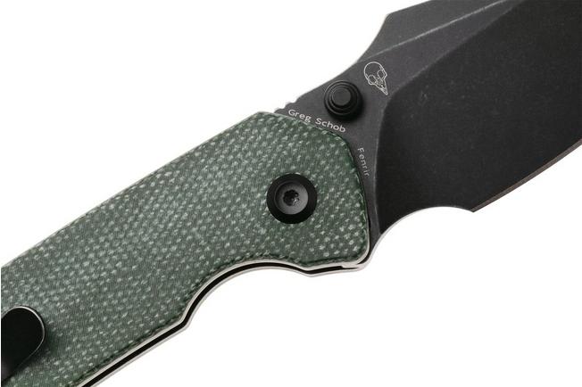 Afbeelding voor Tenable Knives Fenrir T1034F5 Blackwashed 14C28N, Green Micarta, zakmes, Greg Schob design