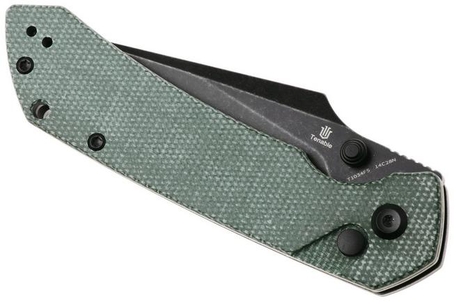 Afbeelding voor Tenable Knives Fenrir T1034F5 Blackwashed 14C28N, Green Micarta, zakmes, Greg Schob design
