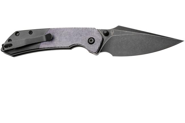 Afbeelding voor Tenable Knives Fenrir T1034S5 Blackwashed 14C28N, Purple Micarta Black Aluminium, zakmes, Greg Schob design