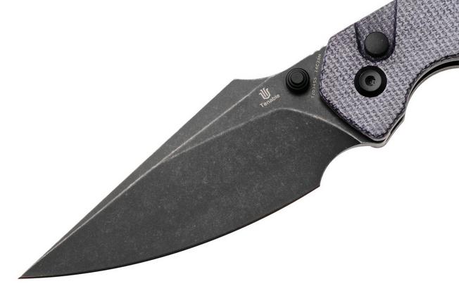 Afbeelding voor Tenable Knives Fenrir T1034S5 Blackwashed 14C28N, Purple Micarta Black Aluminium, zakmes, Greg Schob design