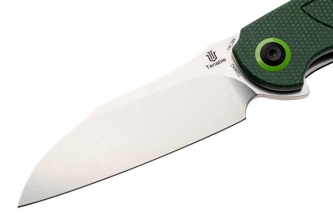 Afbeelding voor Tenable Knives Prometheus T1040A2 Stonewashed 14C28N, Green Micarta, zakmes, D.O.C.K. design