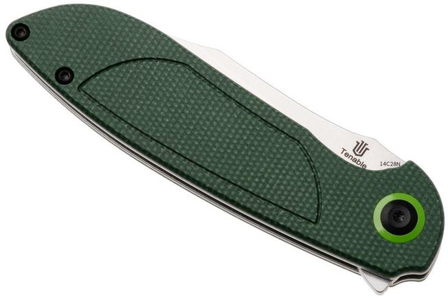Afbeelding voor Tenable Knives Prometheus T1040A2 Stonewashed 14C28N, Green Micarta, zakmes, D.O.C.K. design