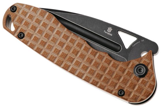 Bild für Tenable Knives Bömbur T1054A2 Blackwashed D2, Frag Pattern Brown G10, Taschenmesser, Midgards Messer Design