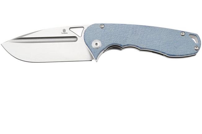 Afbeelding voor Tenable Knives Bömbur T1054A5 Stonewashed D2, Blue Micarta, zakmes, Midgards Messer design