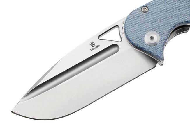 Afbeelding voor Tenable Knives Bömbur T1054A5 Stonewashed D2, Blue Micarta, zakmes, Midgards Messer design
