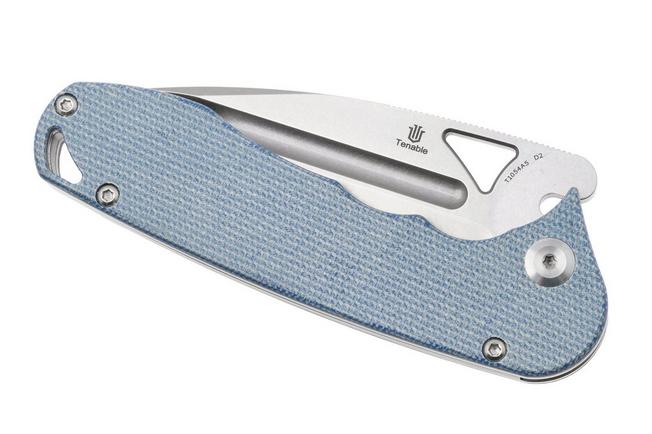 Afbeelding voor Tenable Knives Bömbur T1054A5 Stonewashed D2, Blue Micarta, zakmes, Midgards Messer design