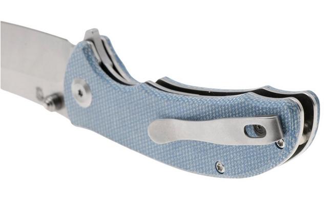 Afbeelding voor Tenable Knives Rei T1061A1 Stonewashed 14C28N, Blue Micarta, zakmes, Karambit Maker design