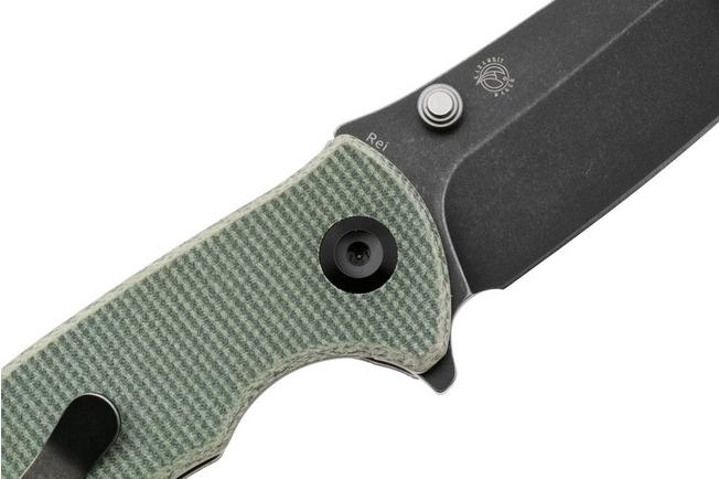 Bild für Tenable Knives Rei T1061A2 Blackwashed 14C28N, Green Micarta, Taschenmesser, Karambit Maker Design