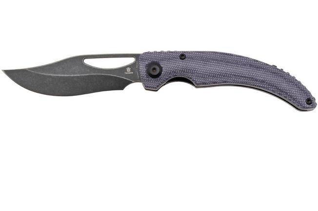 Afbeelding voor Tenable Knives Gideon T1119A4 Blackwashed Nitro-V, Purple Micarta, zakmes, Dead Sober design