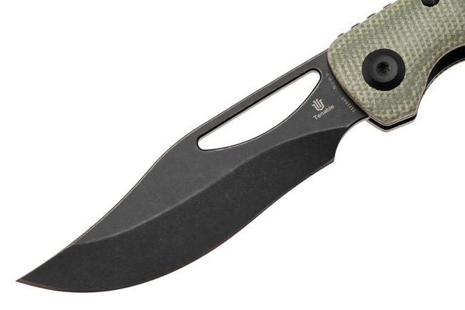 Afbeelding voor Tenable Knives Gideon T1119A6 Blackwashed Nitro-V, Green Micarta, zakmes, Dead Sober design
