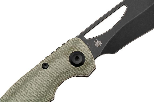 Afbeelding voor Tenable Knives Gideon T1119A6 Blackwashed Nitro-V, Green Micarta, zakmes, Dead Sober design