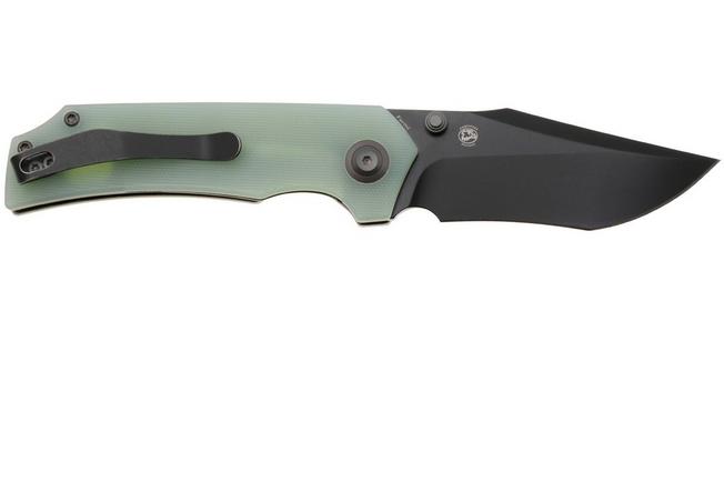 Afbeelding voor Tenable Knives Fermi T1122A2 Black Coated 14C28N, Jade G10, zakmes, Burchtree design