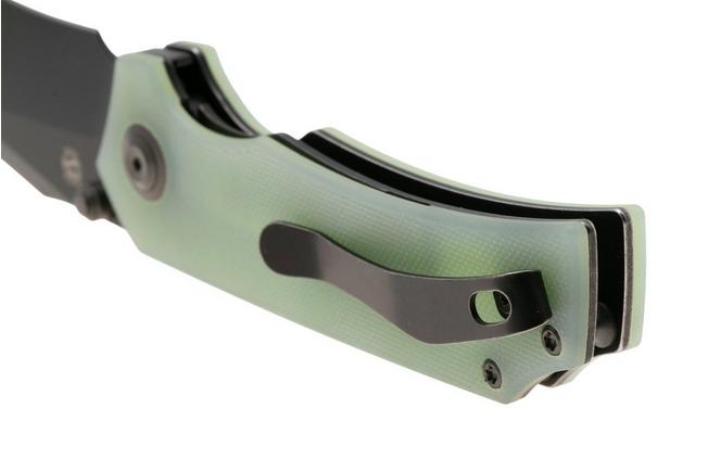 Afbeelding voor Tenable Knives Fermi T1122A2 Black Coated 14C28N, Jade G10, zakmes, Burchtree design