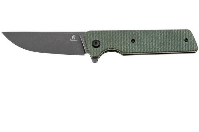 Afbeelding voor Tenable Knives Anomaly T2038A2 Blackwashed NItro-V, Green Micarta, zakmes, Pinkerton Knives design