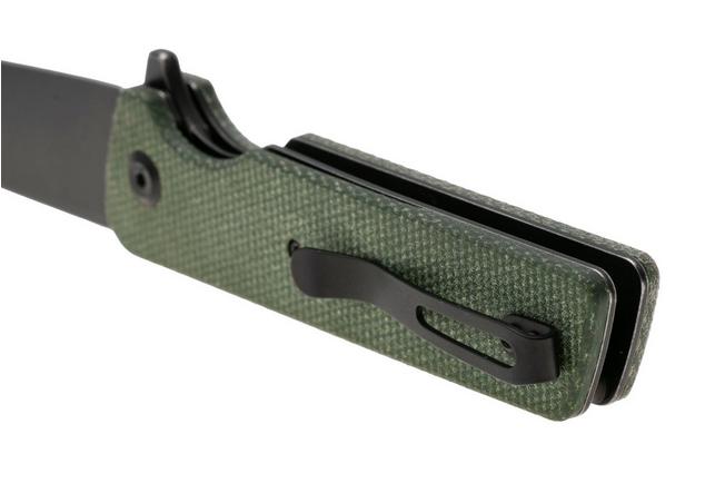 Afbeelding voor Tenable Knives Anomaly T2038A2 Blackwashed NItro-V, Green Micarta, zakmes, Pinkerton Knives design