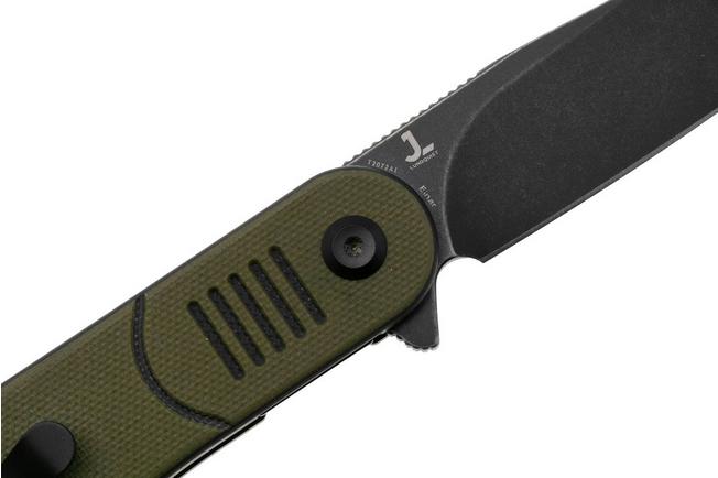 Afbeelding voor Tenable Knives Einar T2072A1 Blackwashed Nitro-V, Olive Green Black G10, Justin Lundquist design