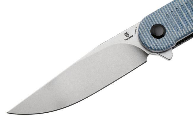 Afbeelding voor Tenable Knives Einar T2072A2 Stonewashed Nitro-V, Blue Micarta, zakmes, Justin Lundquist design