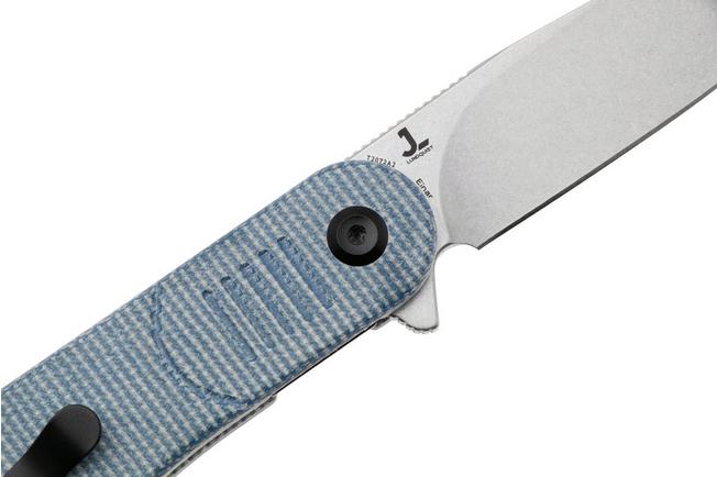 Afbeelding voor Tenable Knives Einar T2072A2 Stonewashed Nitro-V, Blue Micarta, zakmes, Justin Lundquist design