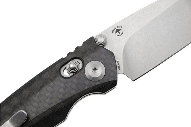 Afbeelding voor Tenable Knives Raven T2109V1 Stonewashed 14C28N, Twill Carbon Fiber, zakmes, Black Bird Blades design