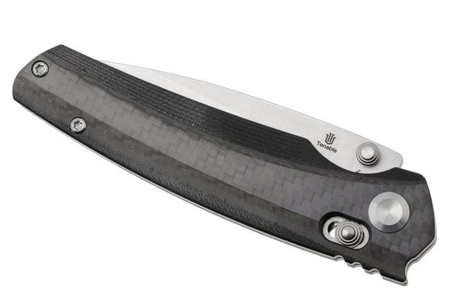 Afbeelding voor Tenable Knives Raven T2109V1 Stonewashed 14C28N, Twill Carbon Fiber, zakmes, Black Bird Blades design