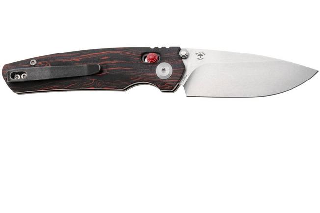 Afbeelding voor Tenable Knives Raven T2109V3 Stonewashed 14C28N, Red Black G-Mascus, zakmes, Black Bird Blades design