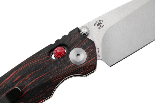 Afbeelding voor Tenable Knives Raven T2109V3 Stonewashed 14C28N, Red Black G-Mascus, zakmes, Black Bird Blades design