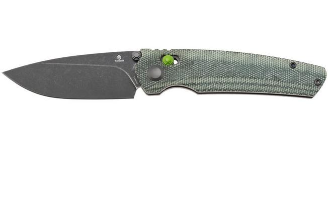 Afbeelding voor Tenable Knives Raven T2109V5 Blackwashed 14C28N, Green Micarta, zakmes, Black Bird Blades design