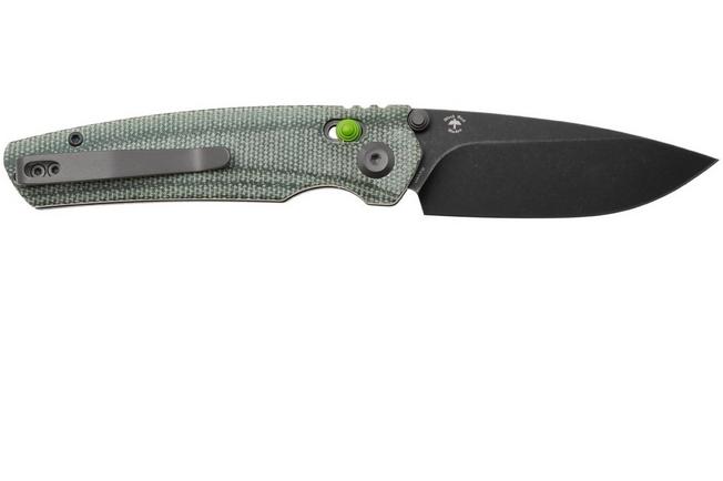 Afbeelding voor Tenable Knives Raven T2109V5 Blackwashed 14C28N, Green Micarta, zakmes, Black Bird Blades design
