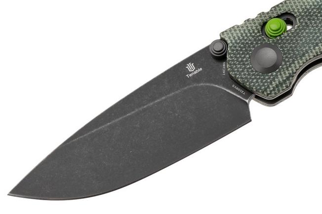Afbeelding voor Tenable Knives Raven T2109V5 Blackwashed 14C28N, Green Micarta, zakmes, Black Bird Blades design