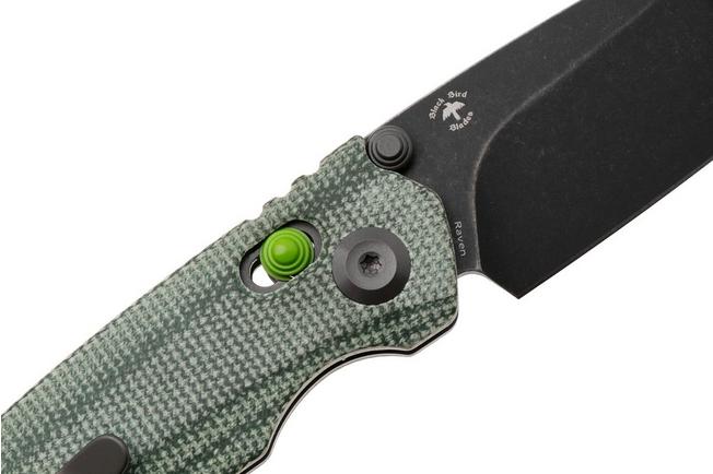 Afbeelding voor Tenable Knives Raven T2109V5 Blackwashed 14C28N, Green Micarta, zakmes, Black Bird Blades design