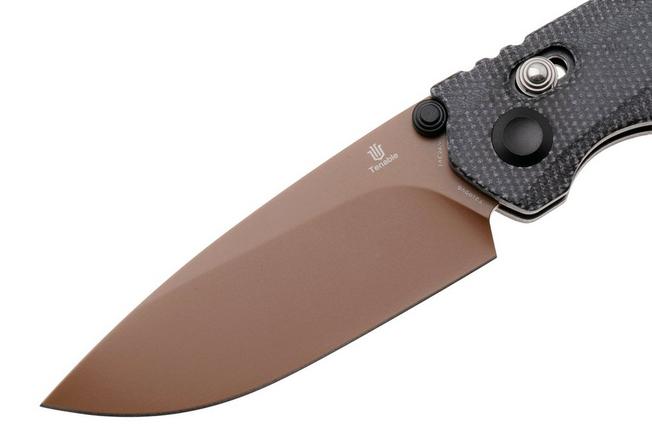 Afbeelding voor Tenable Knives Raven T2109V6 Rose Gold Coated 14C28N, Black Micarta, zakmes, Black Bird Blades design