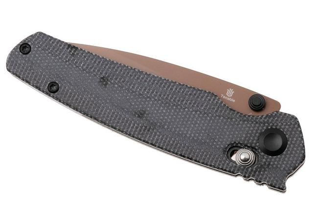 Afbeelding voor Tenable Knives Raven T2109V6 Rose Gold Coated 14C28N, Black Micarta, zakmes, Black Bird Blades design