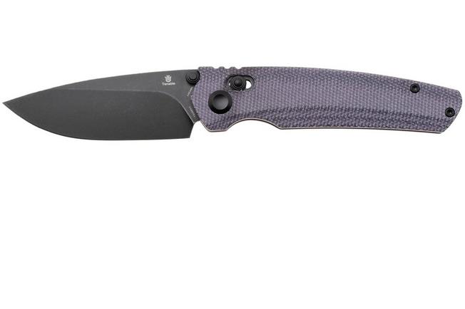 Afbeelding voor Tenable Knives Raven T2109V7 Blackwashed 14C28N, Purple Micarta, zakmes, Black Bird Blades design