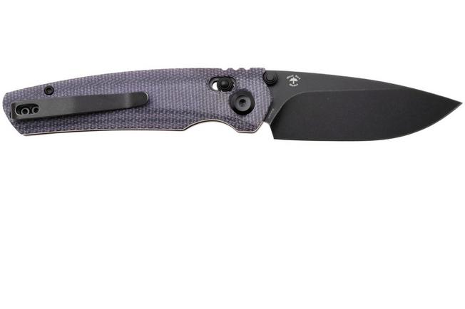 Afbeelding voor Tenable Knives Raven T2109V7 Blackwashed 14C28N, Purple Micarta, zakmes, Black Bird Blades design