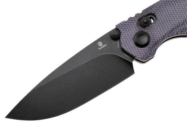 Afbeelding voor Tenable Knives Raven T2109V7 Blackwashed 14C28N, Purple Micarta, zakmes, Black Bird Blades design