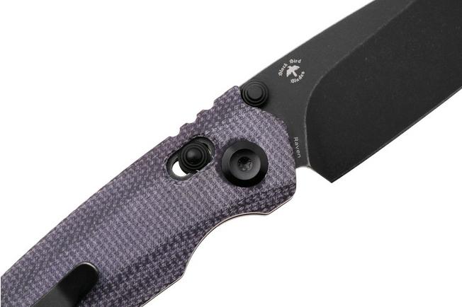 Afbeelding voor Tenable Knives Raven T2109V7 Blackwashed 14C28N, Purple Micarta, zakmes, Black Bird Blades design
