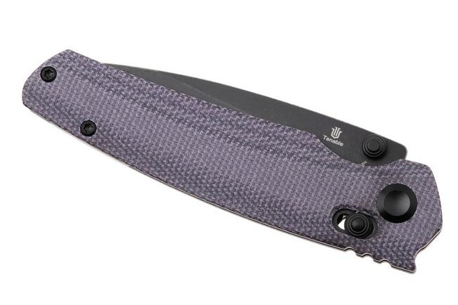 Afbeelding voor Tenable Knives Raven T2109V7 Blackwashed 14C28N, Purple Micarta, zakmes, Black Bird Blades design