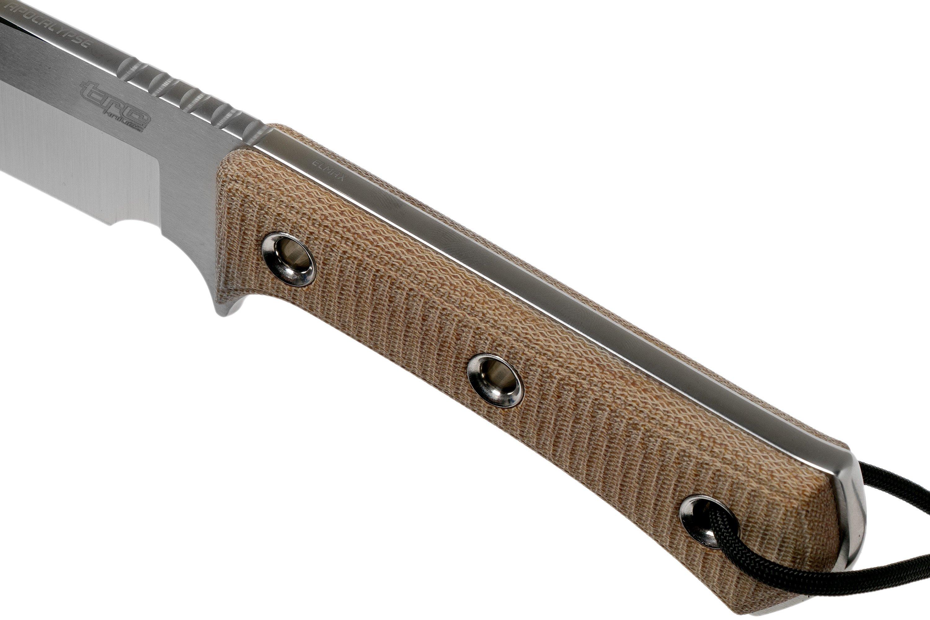 TRC Knives Apocalypse, Elmax, Natural Canvas Micarta, survival knife