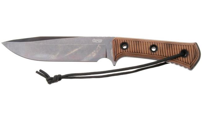Afbeelding voor TRC Knives Apocalypse, Elmax Apocalypse Finish, Torched Natural Canvas Micarta, survivalmes