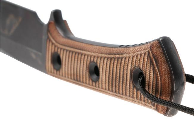 Afbeelding voor TRC Knives Apocalypse, Elmax Apocalypse Finish, Torched Natural Canvas Micarta, survivalmes