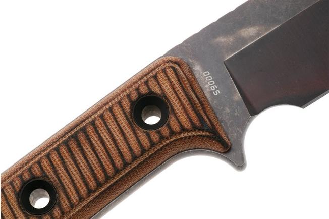 Afbeelding voor TRC Knives Apocalypse, Elmax Apocalypse Finish, Torched Natural Canvas Micarta, survivalmes