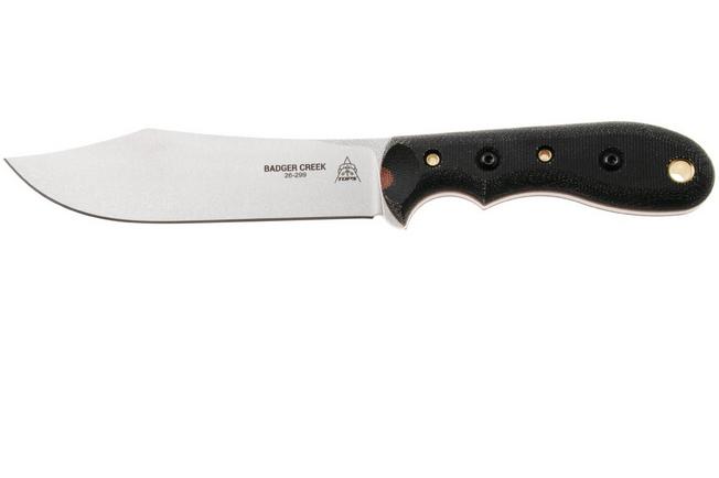 Afbeelding voor TOPS Knives Badger Creek BRCK-01, Stonewashed Böhler N690, Black Tan Micarta vaststaand mes, Leo Espinoza design