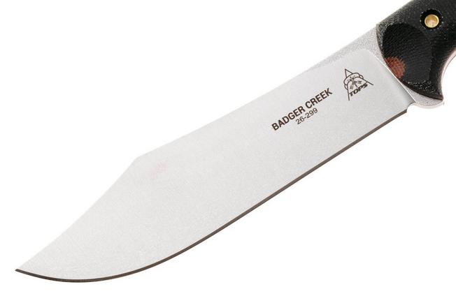 Afbeelding voor TOPS Knives Badger Creek BRCK-01, Stonewashed Böhler N690, Black Tan Micarta vaststaand mes, Leo Espinoza design