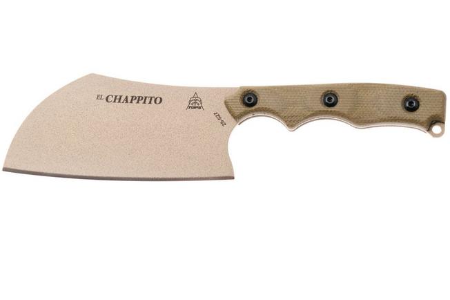 Afbeelding voor TOPS Knives El Chappito ECPTO-01 Coyote Tan 1095, Green Canvas Micarta, vaststaand mes, Leo Espinoza design