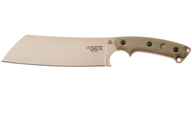 Afbeelding voor TOPS Knives Lil Chete LLCH-01, Coyote Tan 1095, Green Canvas Micarta, vaststaand mes, Leo Espinoza design