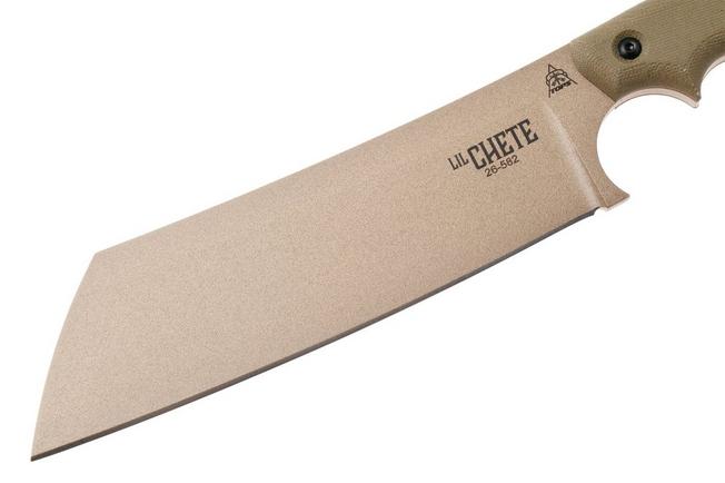 Afbeelding voor TOPS Knives Lil Chete LLCH-01, Coyote Tan 1095, Green Canvas Micarta, vaststaand mes, Leo Espinoza design
